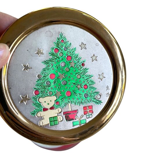 Vintage Christmas Trinket Box with Gold Lid & Holiday Tree Design Made in Japan - Picture 2 of 7